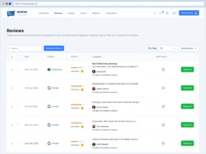 Reviews page listing customer feedback and ratings.