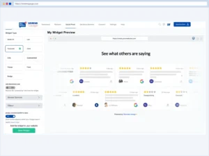 Reviews widget preview showing customer ratings.