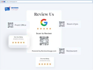 Review us QR codes for different hotel areas.