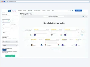Reviews widget preview showing customer ratings.
